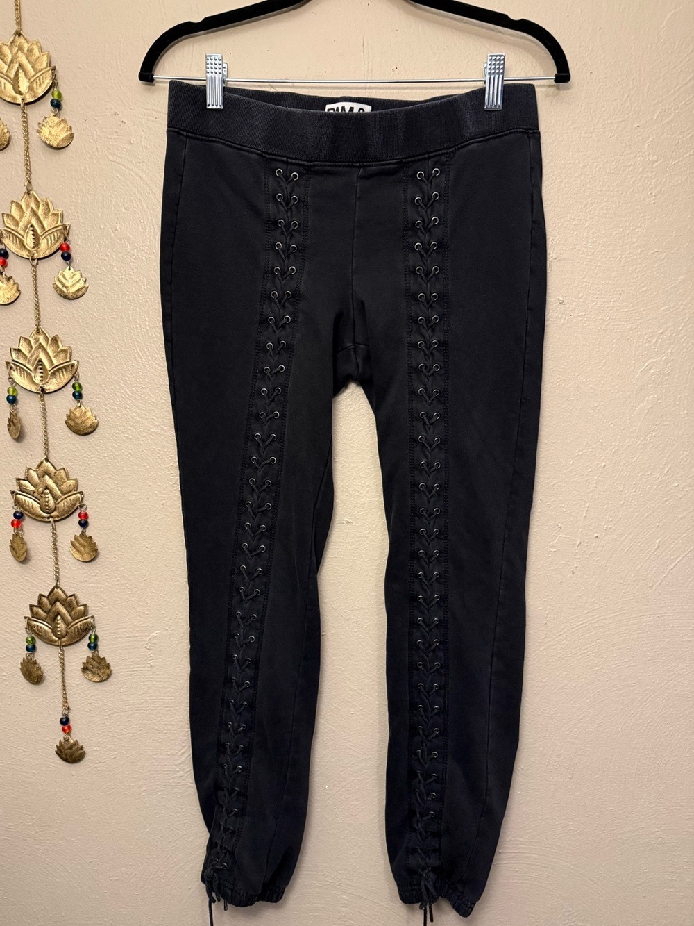 Pam & Gela black gothic lace-up corset jogger sweatpants size Small